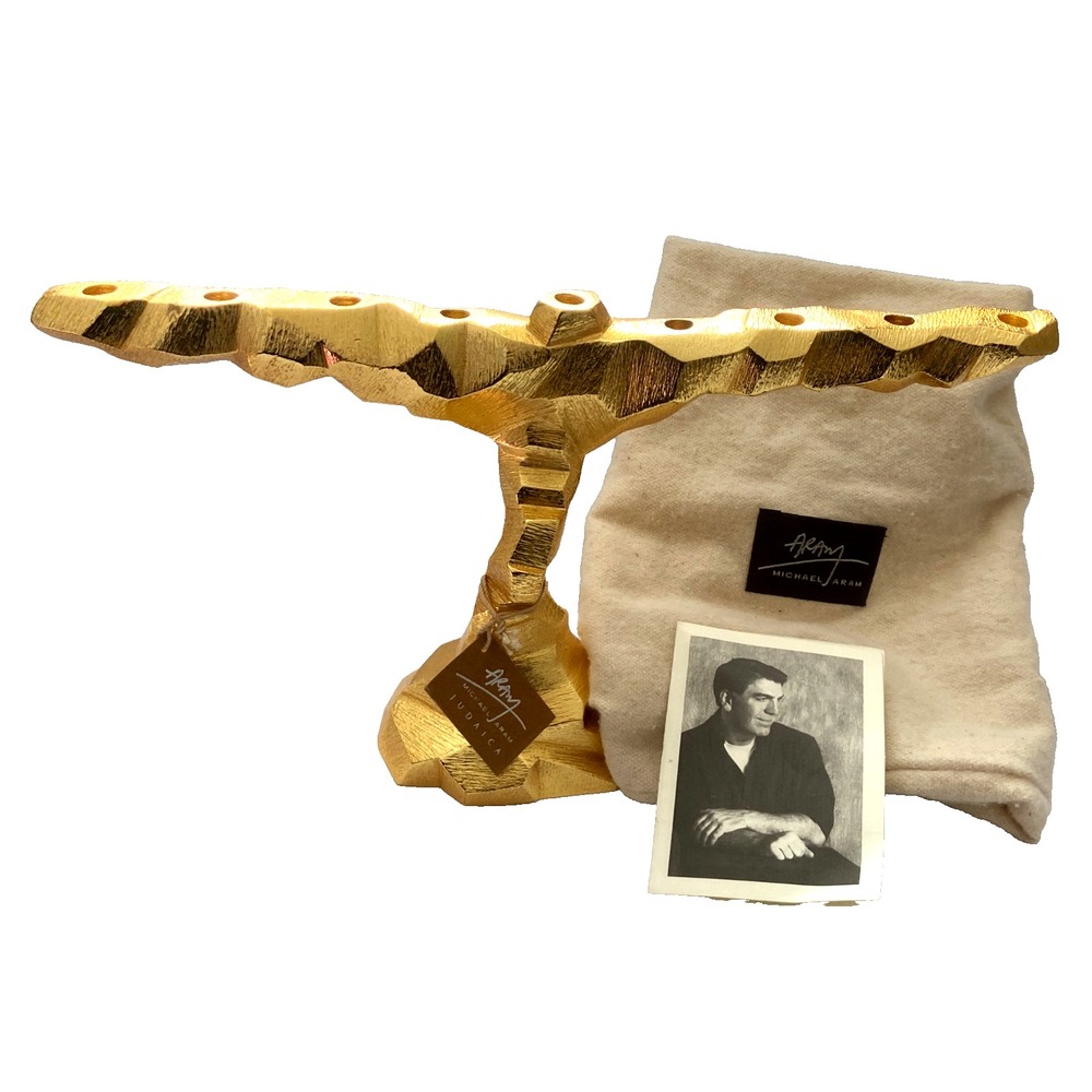 Michael Aram ~ Gold Menorah from Rock Collection in Box Judaica Hanukkah READ